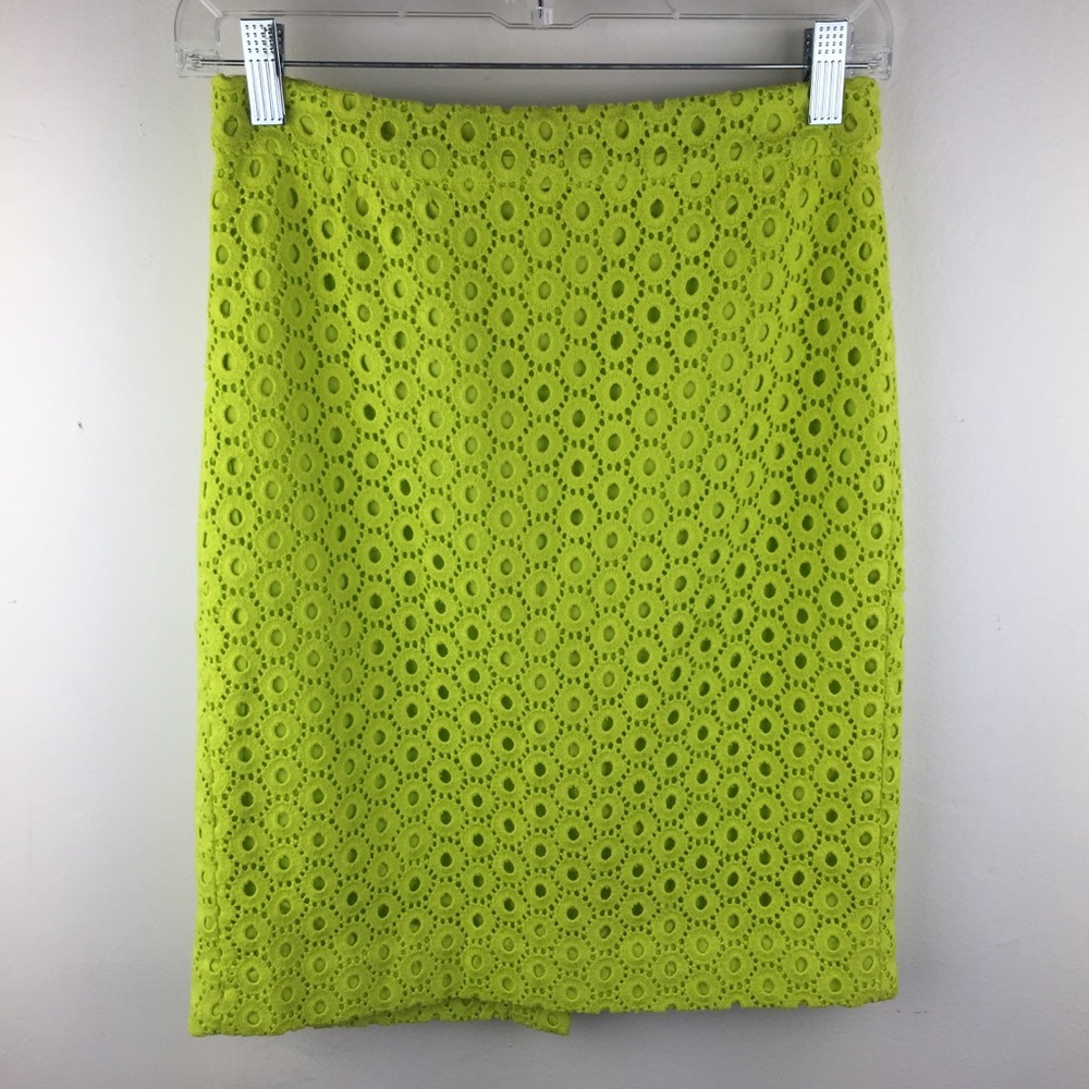 JCREW Chartreuse Eyelet No. 2 Pencil Skirt